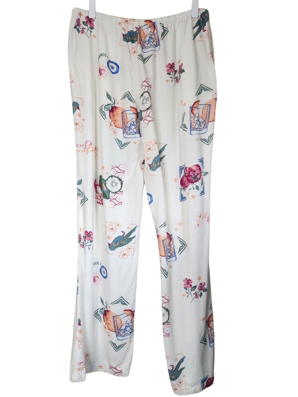 Women's Cream Printed Wide-Leg Lounge Pants - Picture 3 of 14